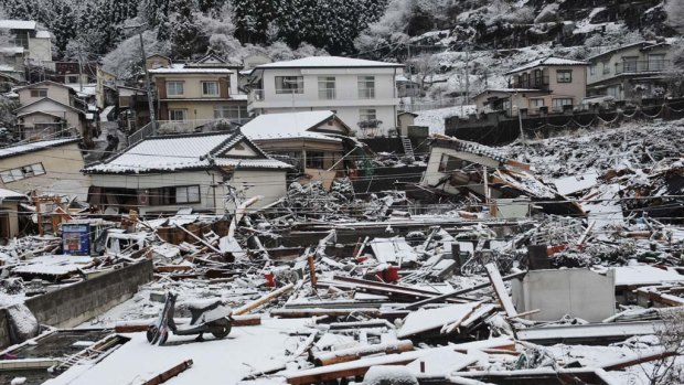 Destroyed buildings  in Kamaishi yesterday.