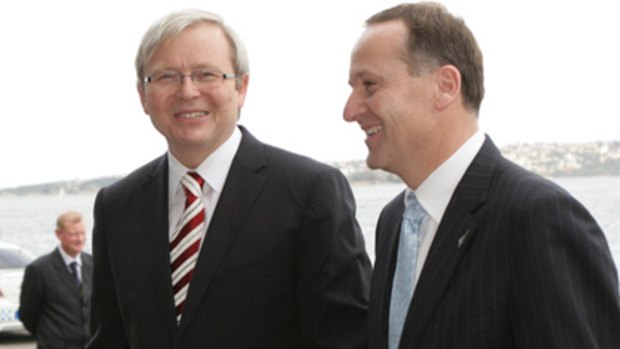 Kevin Rudd and John Key arrive for the meeting.
