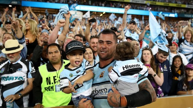 Proud: Andrew Fifita celebrates after the final whistle. 