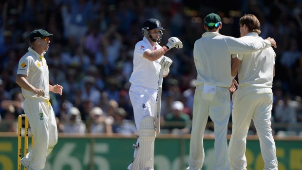 Joe Root of England reviews his wicket 
