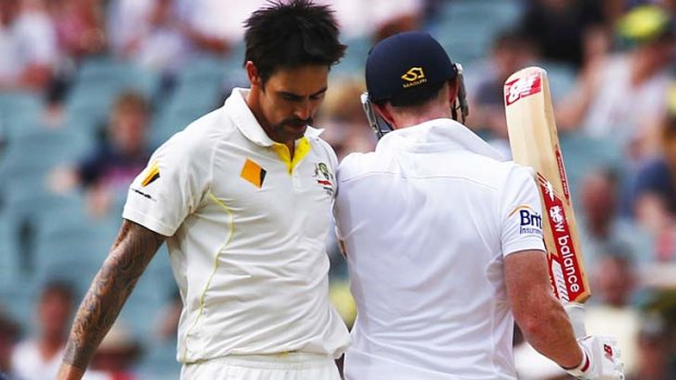 Australia's Mitchell Johnson (left) and England's Ben Stokes collided as Stokes was running between wickets during the fourth day's play.