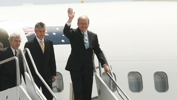 Prime Minister Kevin Rudd: On the go.