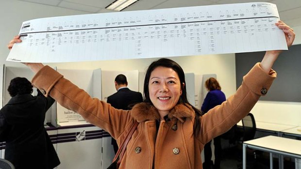 Sumin Sun with the long, long, long Senate ballot paper.