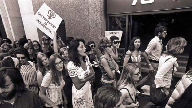 Germaine Greer takes part in a Women's Liberation march in Sydney in 1972.