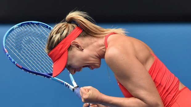 Maria Sharapova shows her elation after winning through to the semi-finals.