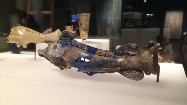 Experts believe this glass fish was once used to hold cosmetics.