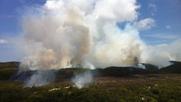 The fire burning near Blue Lake on North Stradbroke Island. Photo: Renae Henry/Ten News