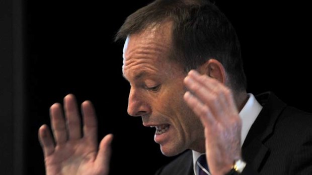 Opposition Leader Tony Abbott addresses a meeting of the Master Builders Association on Friday.