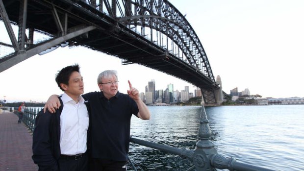 PM Kevin Rudd with Jason Li Labor candidate for Bennelong. Photo: Jacky Ghossein