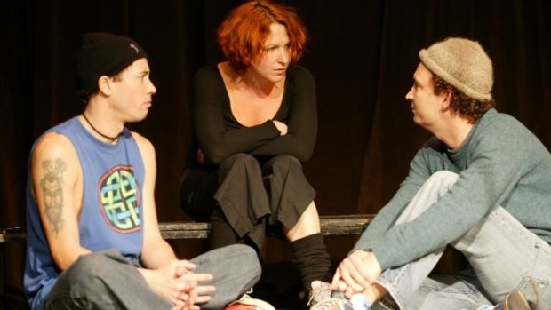 Rehearsals for Hedwig and the Angry Inch. From left, iOTA, Blazey Best and Craig Ilott.