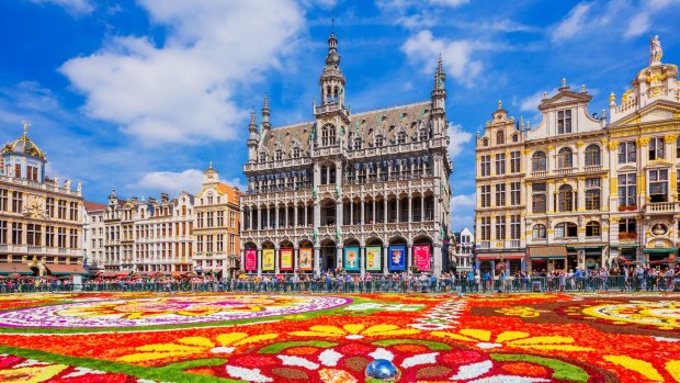 Every August, a carpet of flowers is installed in Grand Place, Brussels, Belgium.