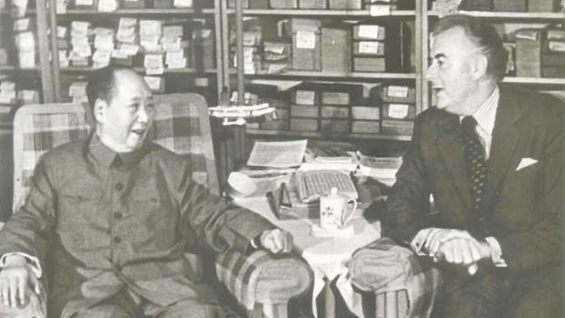Chairman Mao Zedong meets with Australian Prime Minister Gough Whitlam  at Chungnanhai in Peking, November 2, 1973.
