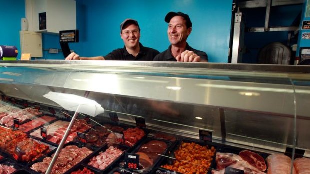 Ready to chew the fat: John Dini (left) and Steve Russell at their butcher shop in the seat of Lalor.