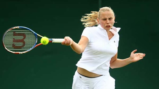 Power play ... Jelena Dokic unleashes a forehand on her way to victory aganst Melanie Klaffner.