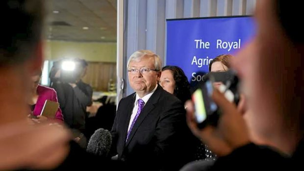 Prime Minister Kevin Rudd at a media conference in Hobart on Saturday.