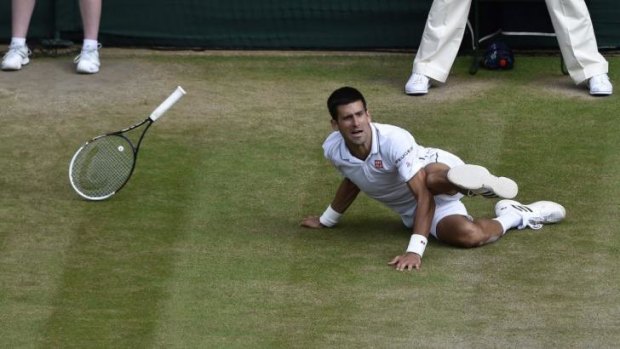 Novak Djokovic down but not out during the 2014 Wimbledon men's singles final against Roger Federer.