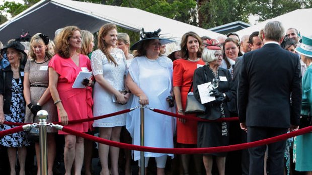 The who's who of WA line up to greet the Queen and Prince Phillip - including mining billionaire Gina Rinehart. Photo: AFP
