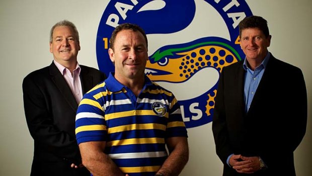 Management team ... from left, Eels Group CEO Bob Bentley, Coach Ricky Stuart and Eels Club CEO Ken Edwards.