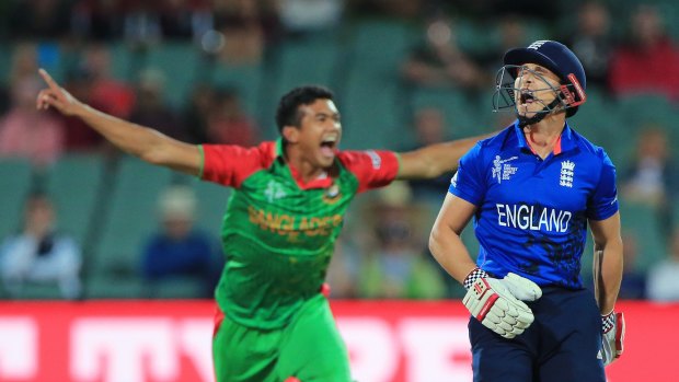 Fire and reign: England batsman James Taylor reacts after he was dismissed by Bangladesh bowler Taskin Ahmed.