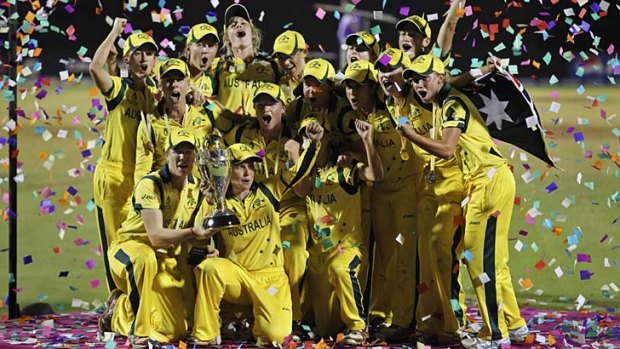 Big hits &#8230; the Southern Stars with the ICC World Cup.
