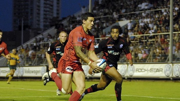 Sonny Bill Williams on his way to scoring his first rugby try for Toulon in 2008. 