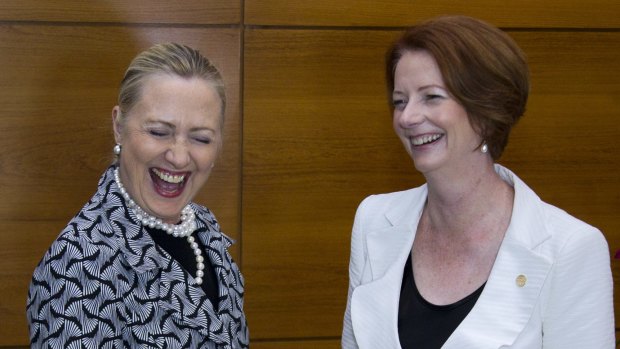 Hillary Clinton (left) and Julia Gillard at the United Nations Conference on Sustainable Development, or Rio+20, in Brazil in 2012.