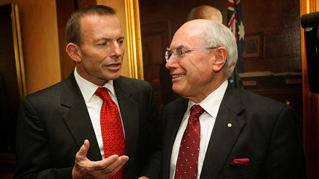 The last prime minister who "cheated" the public ... former prime minister John Howard, right, with the Opposition Leader, Tony Abbott.