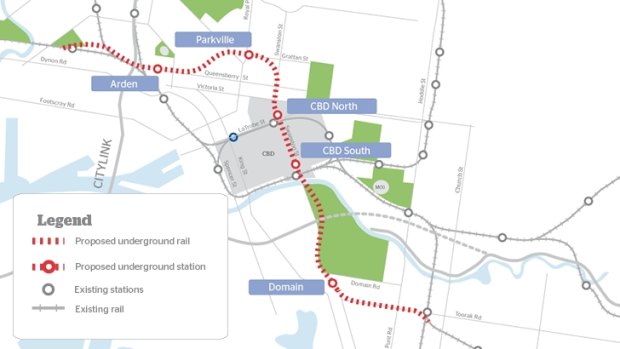 The proposed route and stations of the Metro tunnel.