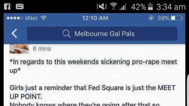 The Facebook message that was sent to the Melbourne Gal Pals group