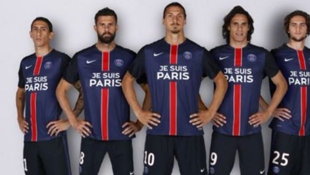 All-star lineup: PSG stars Angel di Maria, Thiago Motta, Zlatan Ibrahimovic, Edinson Cavani and Adrien Rabiot model the jersey.