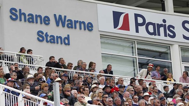 Spectators watch the first one-day international, between England and the West Indies, from the Shane Warne Stand.