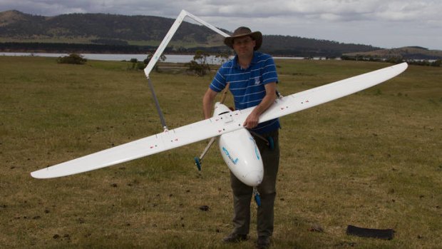 A researcher from the University of Tasmania  trialling a drone.