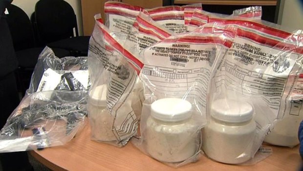 Almost 4kg of powder, believed to be methylamphetamine, was found in vehicles.