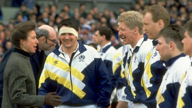 Heart and Sole: Former Scotland captain David Sole (centre) introduces his team to Princess Anne in 1991.