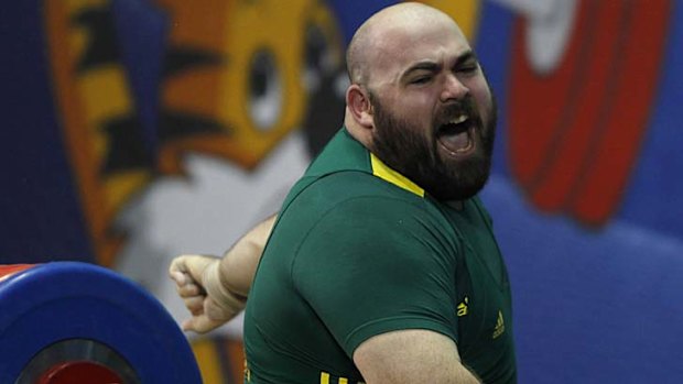 Australia's Damon Kelly reacts after his successful attempt at the Commonwealth Games in 2010.