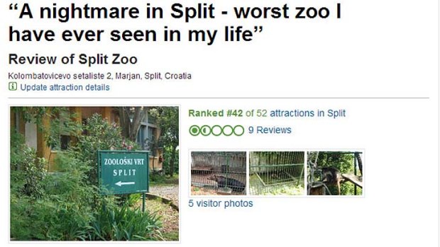 A review posted on TripAdvisor for the zoo in Split, Croatia.
