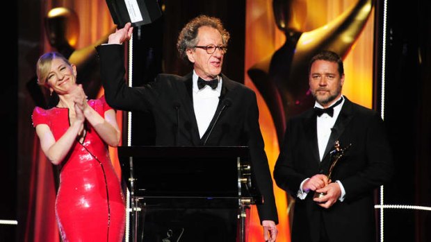 Cate Blanchett, Geoffrey Rush and Russell Crowe at the second annual AACTA Awards in January 2013.