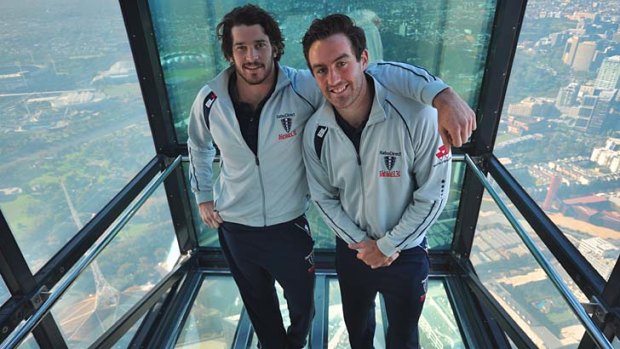 Pyle and Neville on top of Melbourne's Eureka Sky Deck.