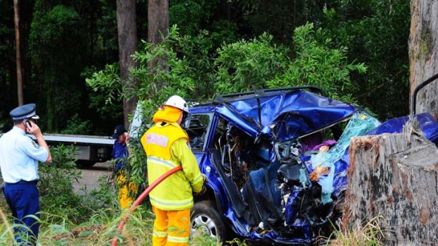 Second tragedy &#8230; two more people died when their car hit a tree south of Kew on the Pacific Highway.