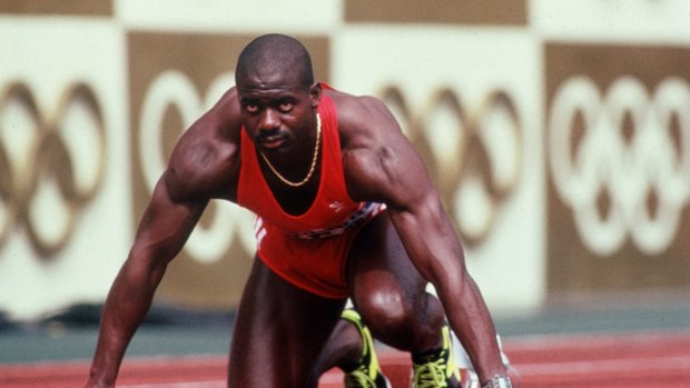 Johnson is set in his block ahead of the 100 metre final at the 1988 Olympic Games.