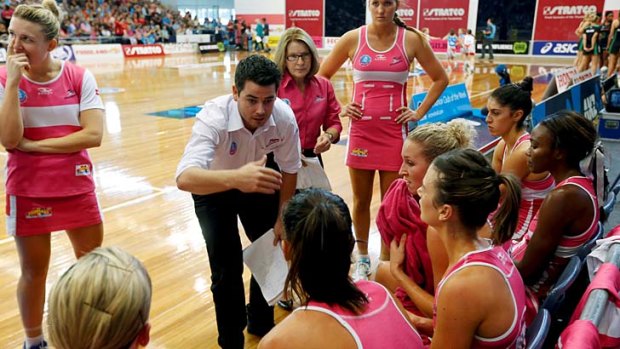 Courting success: Dan Ryan is all business in his role as goaling coach for the Adelaide Thunderbirds.