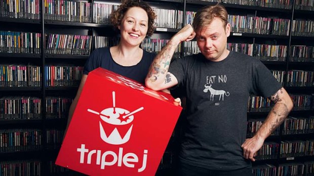 Triple J presenters Zan Rowe and Lindsay McDougall at the JJJ studios.