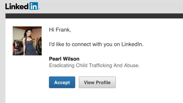 Pearl Wilson, a scam profile on LinkedIn. It is not known who the woman in the photograph is.