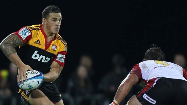 Draw the defender ... Sonny Bill Williams of the Chiefs looks to pass.