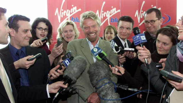 Richard Branson at the media conference at Melbourne Airport, September 2001, where he (eventually) announced Virgin Blue had rejected a buyout offer of $250 million.