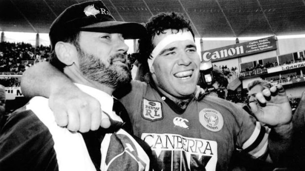 Happy days: 1994 grand final hero Paul Osborne, with coach Tim Sheens.