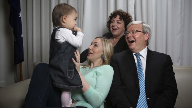 Family politics: Kevin Rudd with wife Therese Rein, daughter Jessica and granddaughter Josephine.
