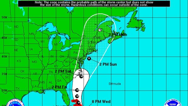 Forecast track cone of hurricane Irene.