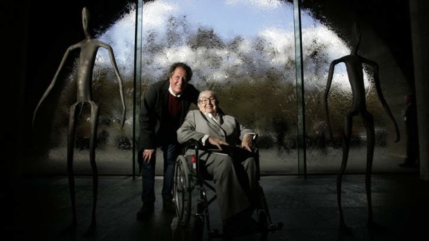 Actor Geoffery Rush and Loti Smorgon at one of the philanthropist's favourite places, the National Gallery of Victoria.