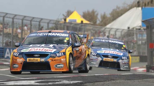 The Ford Performance Racing Ford Falcon of Will Davison and Mika Salo of Finland in Friday practice on the Gold Coast.